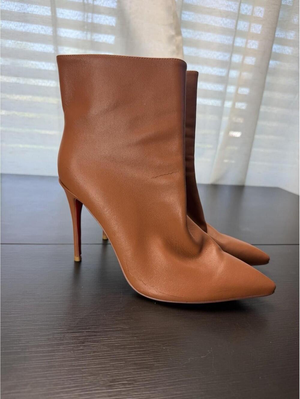 Christian Louboutin Brown Leather Ankle Boots Red Bottom Stiletto Heel 42 11.5